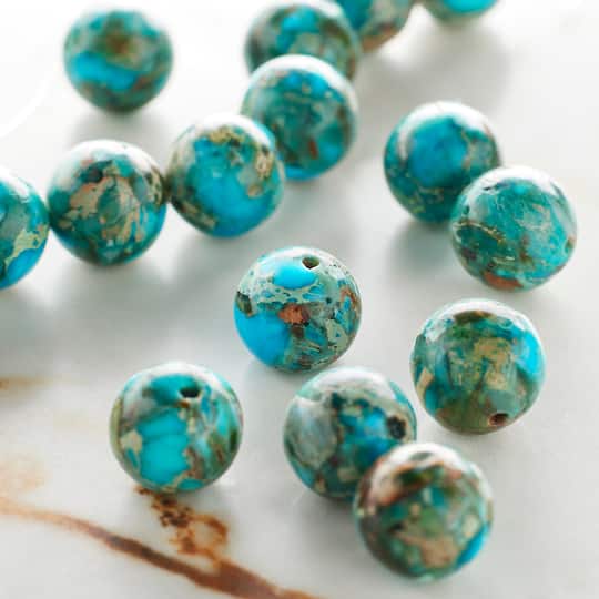 12 Pack: Turquoise Dyed Imperial Jasper Round Beads, 10mm by Bead Landing™